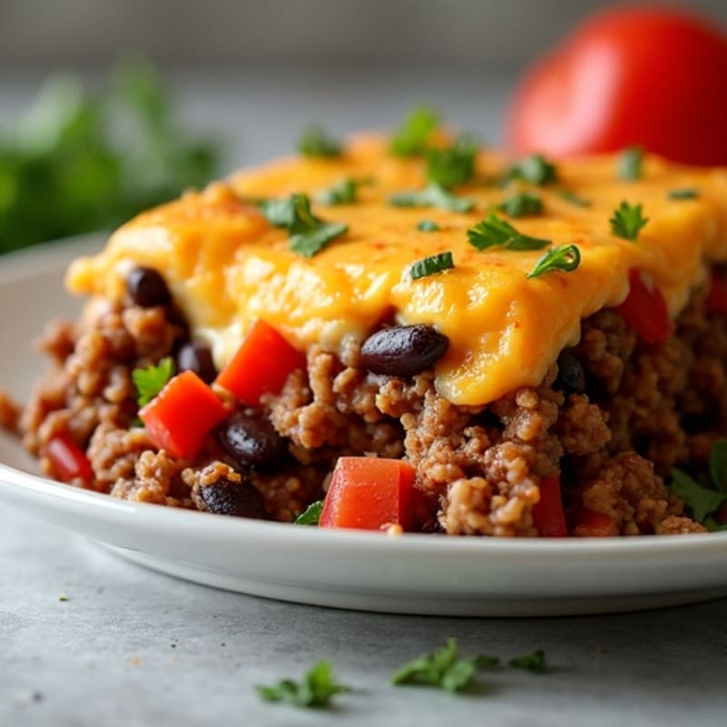 Hearty Cheesy Beef and Black Bean Bake