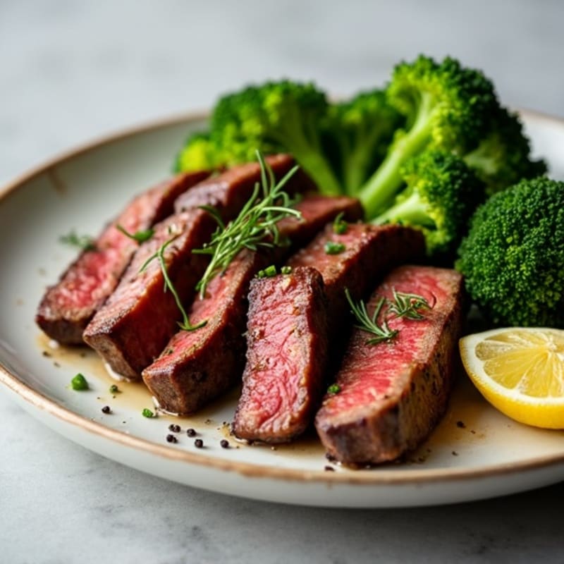 Seared Lean Beef Strips with Roasted Broccoli