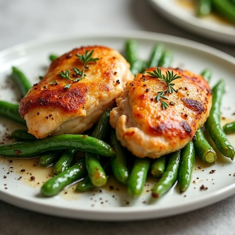 Crispy Roasted Chicken Thighs with Garlic Green Beans