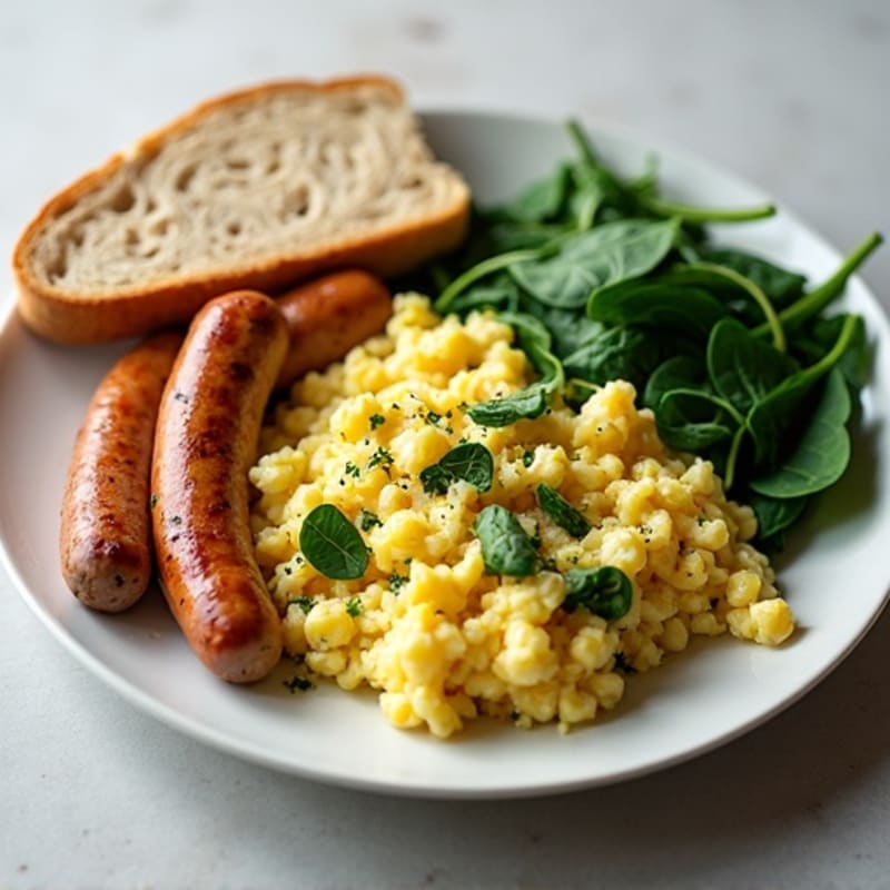 Egg White and Spinach Scramble with Turkey Sausage