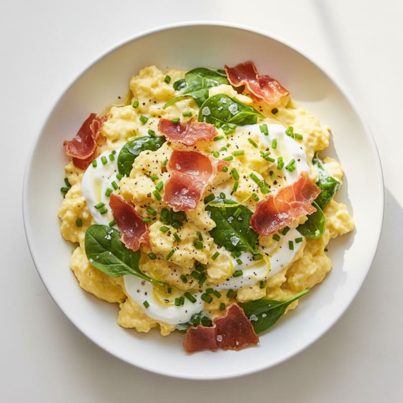 Zesty Scrambled Eggs with Crispy Prosciutto
