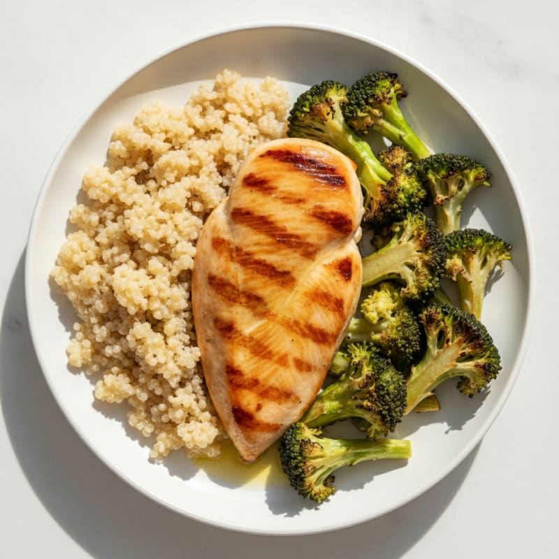 Grilled Chicken Breast with Roasted Broccoli and Quinoa
