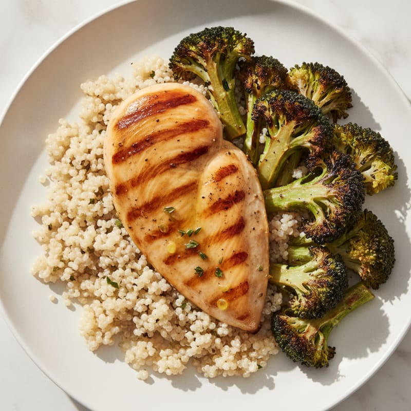 Grilled Chicken Breast with Quinoa and Roasted Broccoli
