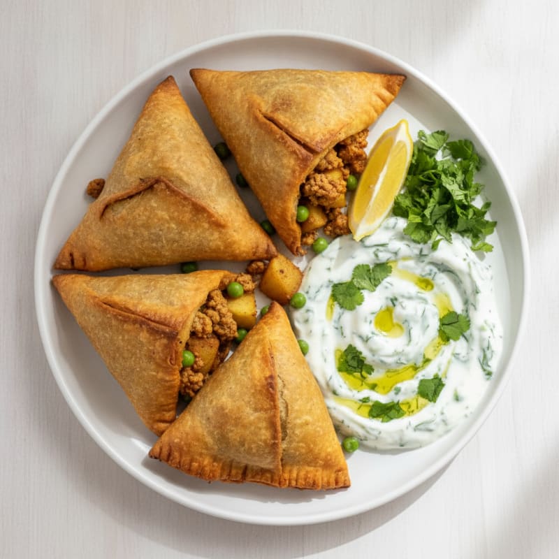 Curried Potato and Pea Samosas with Chutney