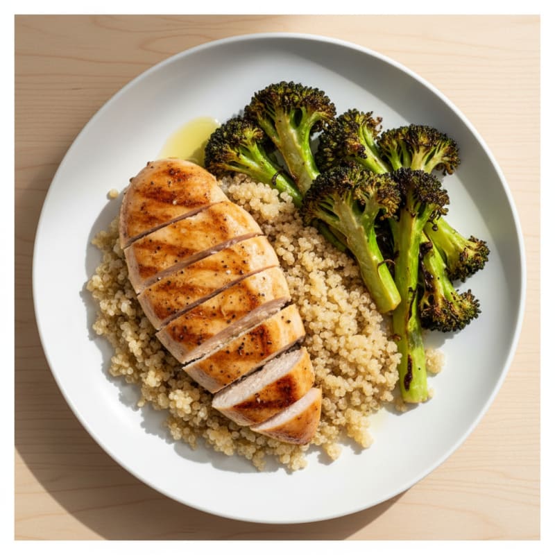 Grilled Chicken Breast with Quinoa and Roasted Broccoli