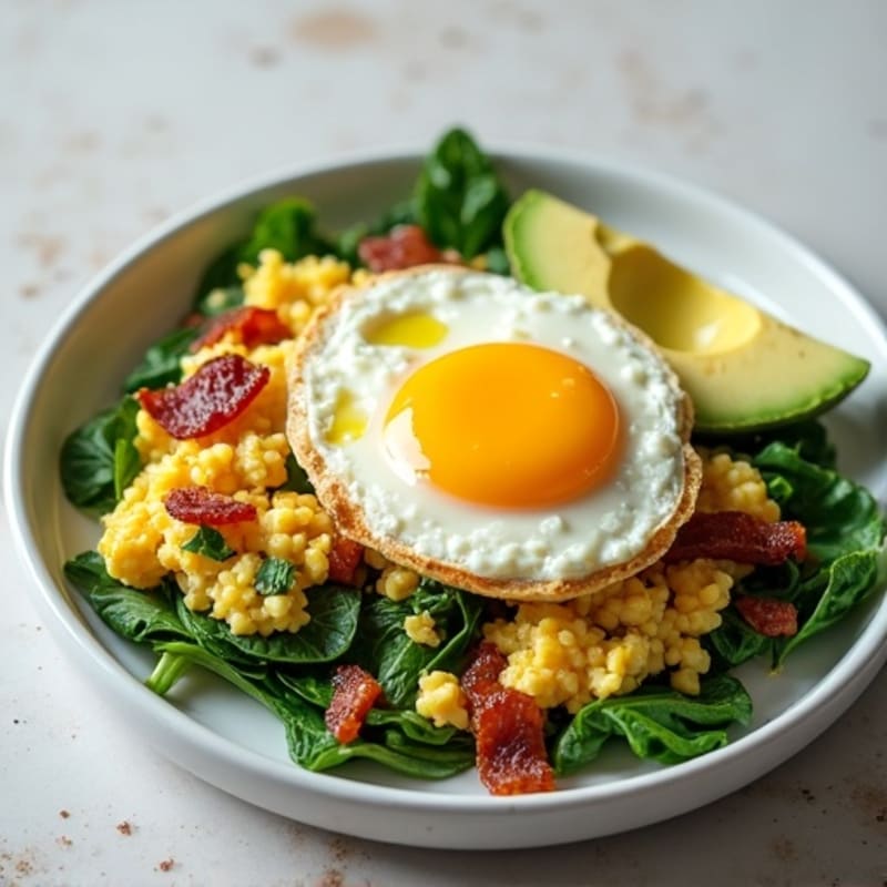 Cottage Cheese Scramble with Spinach and Turkey Bacon