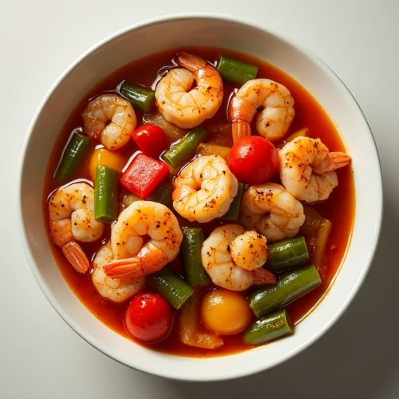 Hearty Spicy Chicken and Shrimp Stew with Okra and Bell Peppers