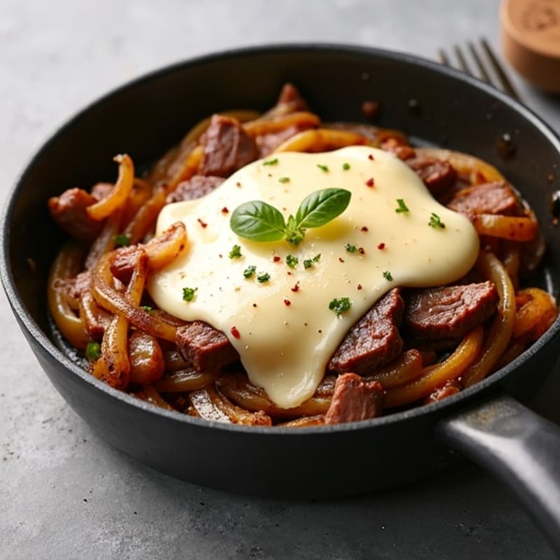 Sizzling Lean Beef and Caramelized Onion Skillet with Creamy Provolone