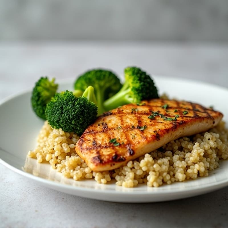 Grilled Chicken Breast with Quinoa and Roasted Broccoli