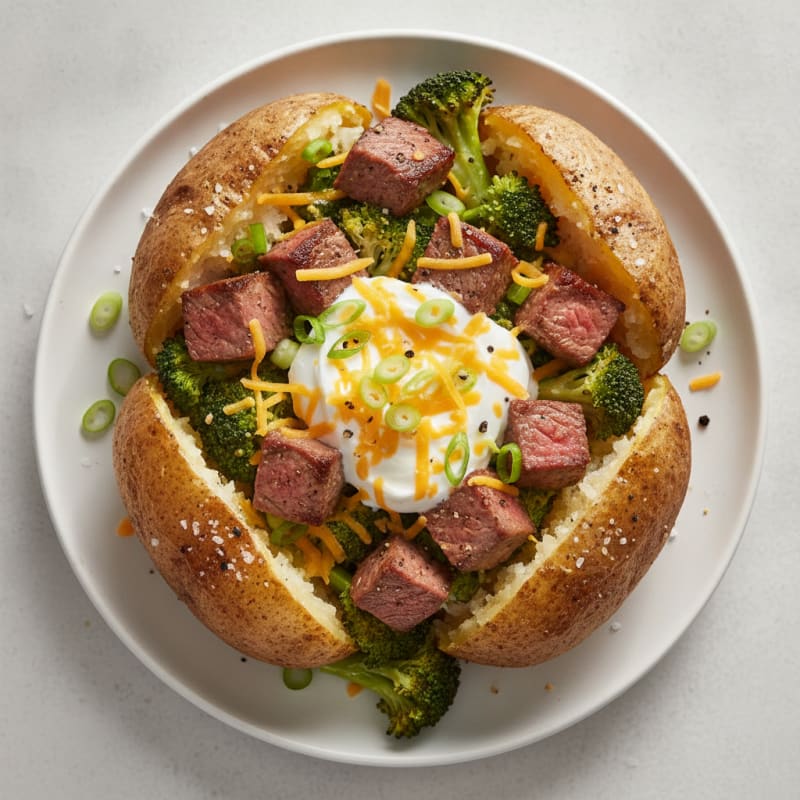 Steak and Broccoli Loaded Baked Potato