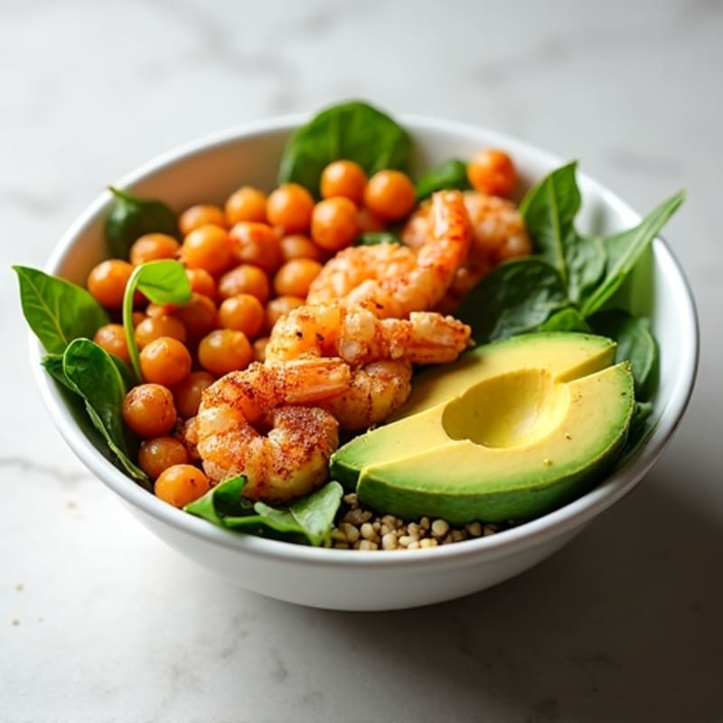 Spicy Shrimp and Avocado Power Bowl with Crispy Chickpeas