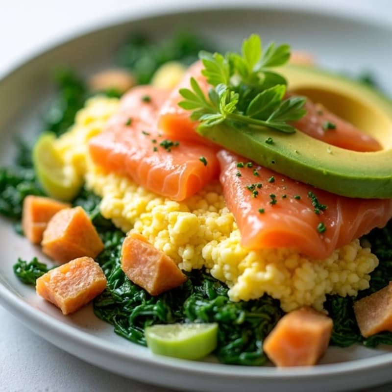 Scrambled Egg Whites with Smoked Salmon and Fresh Spinach