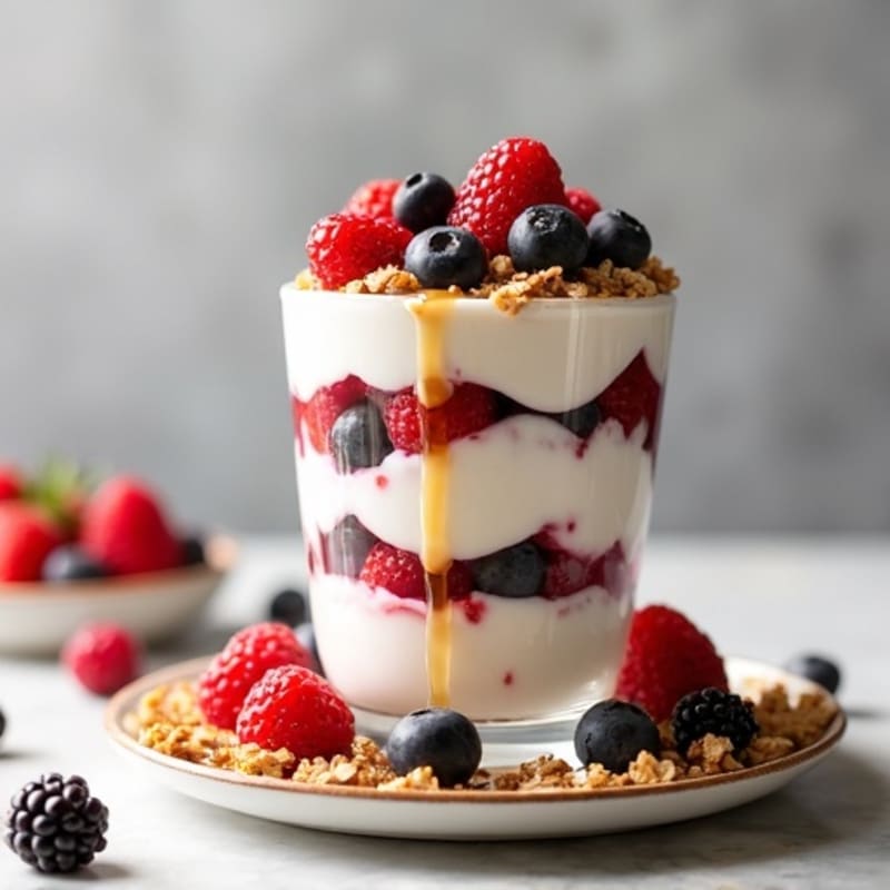Greek Yogurt Parfait with Mixed Berries and Crunchy Almond Granola