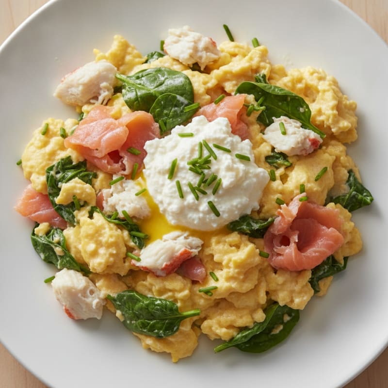 Creamy Scrambled Eggs with Smoked Salmon and Spinach