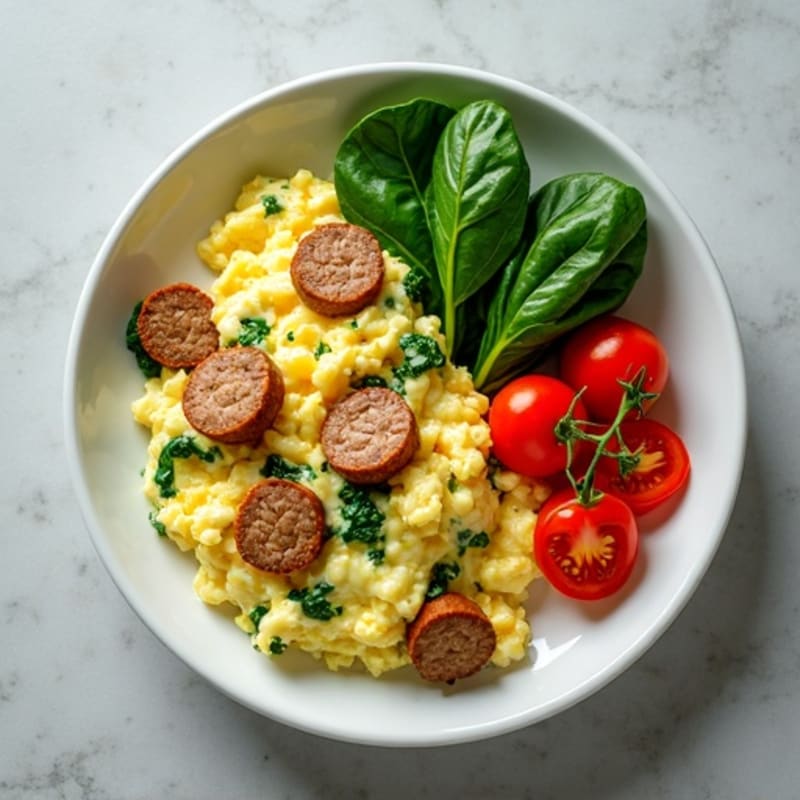 Egg White Scramble with Turkey Sausage and Spinach