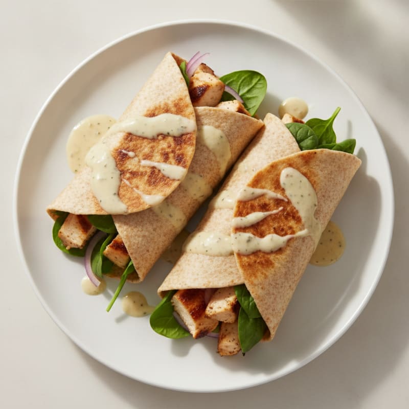 Grilled Chicken and Baby Spinach Wrap with Garlic Yogurt Sauce