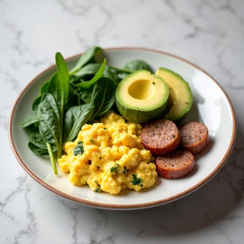 Egg White Spinach Scramble with Turkey Sausage
