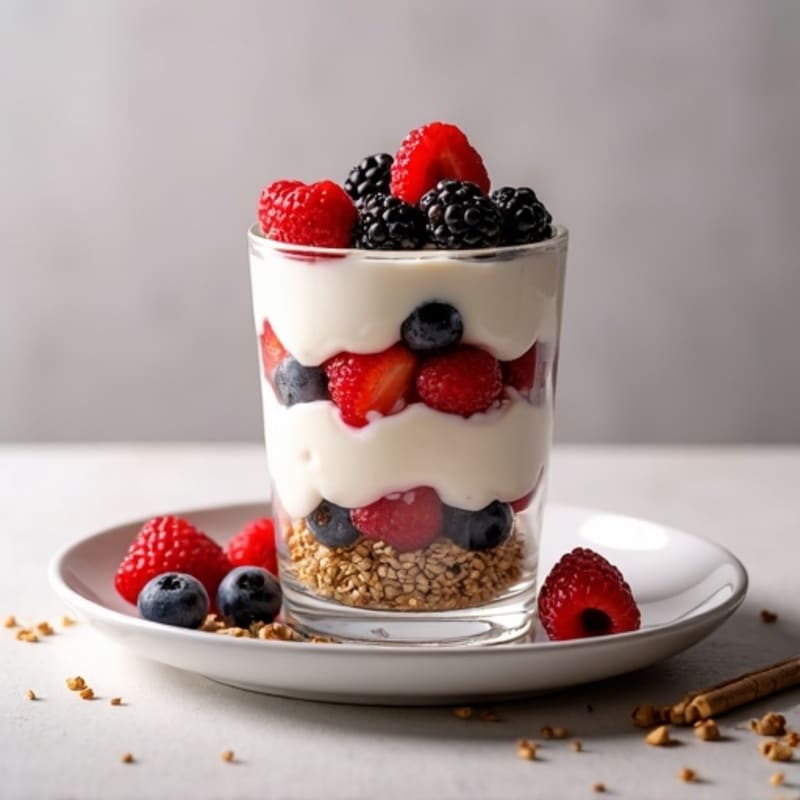 Greek Yogurt Parfait with Mixed Berries and Hemp Seeds