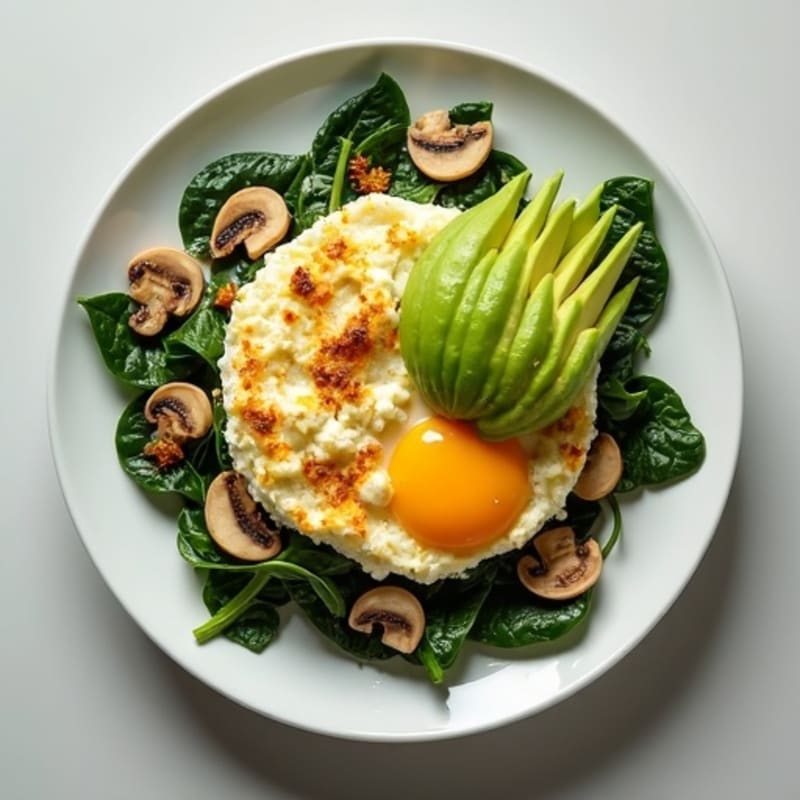 Egg White Spinach Scramble with Cottage Cheese and Sautéed Mushrooms
