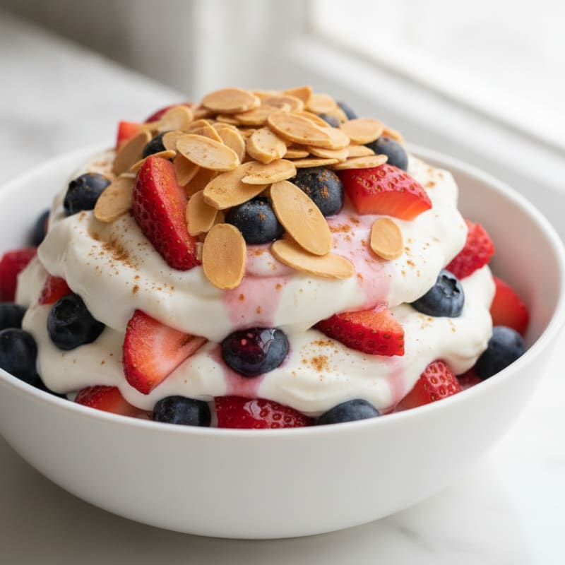 Greek Yogurt Protein Parfait with Mixed Berries and Almonds
