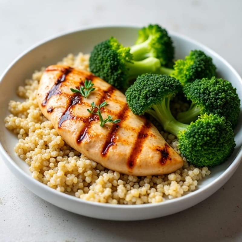 Grilled Chicken Breast with Quinoa and Steamed Broccoli
