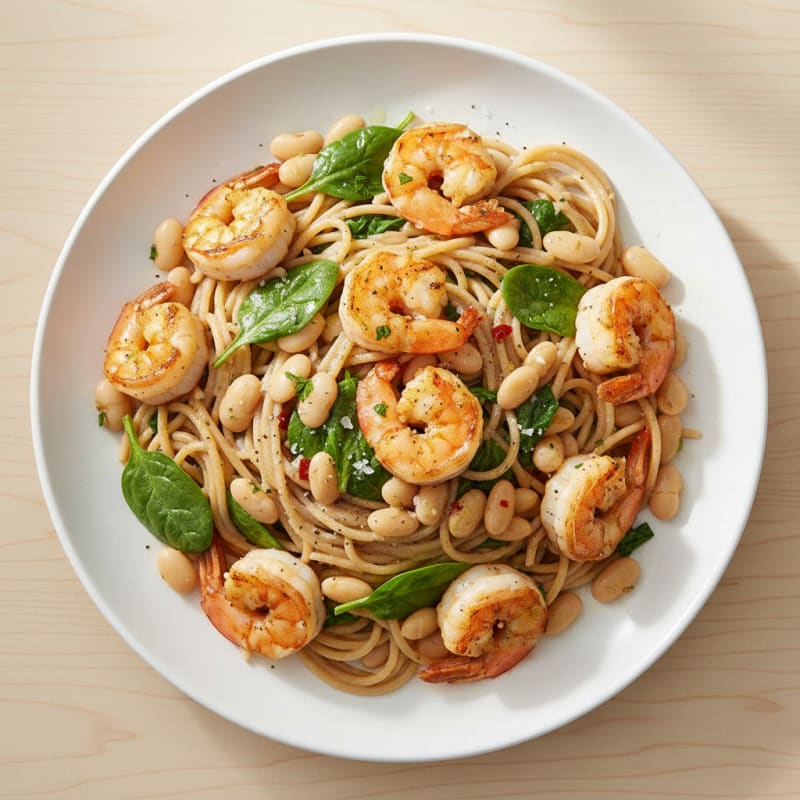 Garlic Shrimp Pasta with White Beans