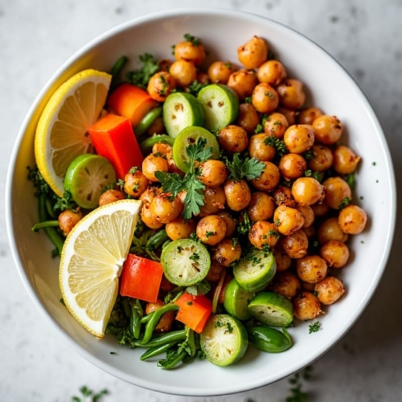 Crispy Roasted Chickpea and Vegetable Bowl with Lemon-Herb Dressing