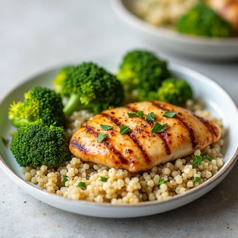 Grilled Chicken Breast with Quinoa and Steamed Broccoli