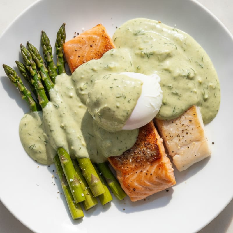 Pan-Seared Salmon and Basa with Creamy Dill Sauce