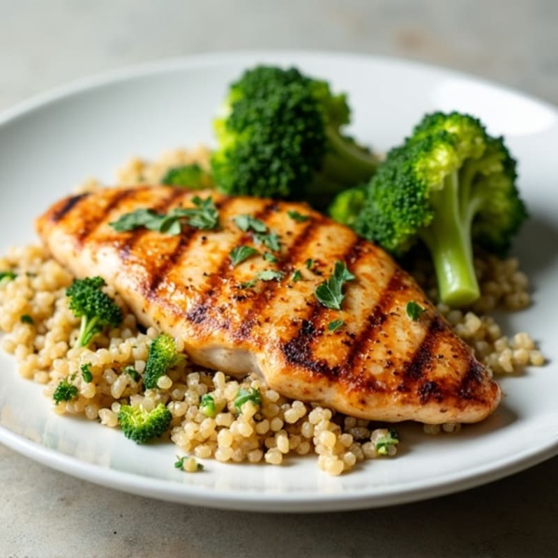 Grilled Chicken Breast with Roasted Broccoli and Quinoa