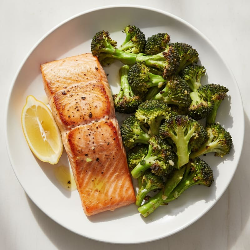 Seared Salmon Fillet with Roasted Broccoli