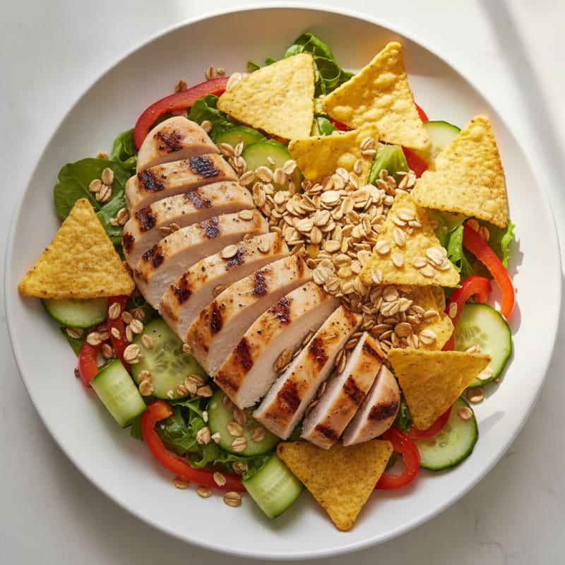 Grilled Chicken and Vegetable Salad with Crunchy Corn Chips