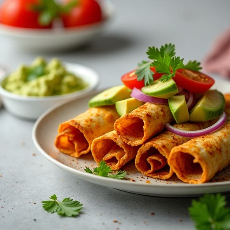 Crispy Baked Chicken Taquitos with Fresh Guacamole