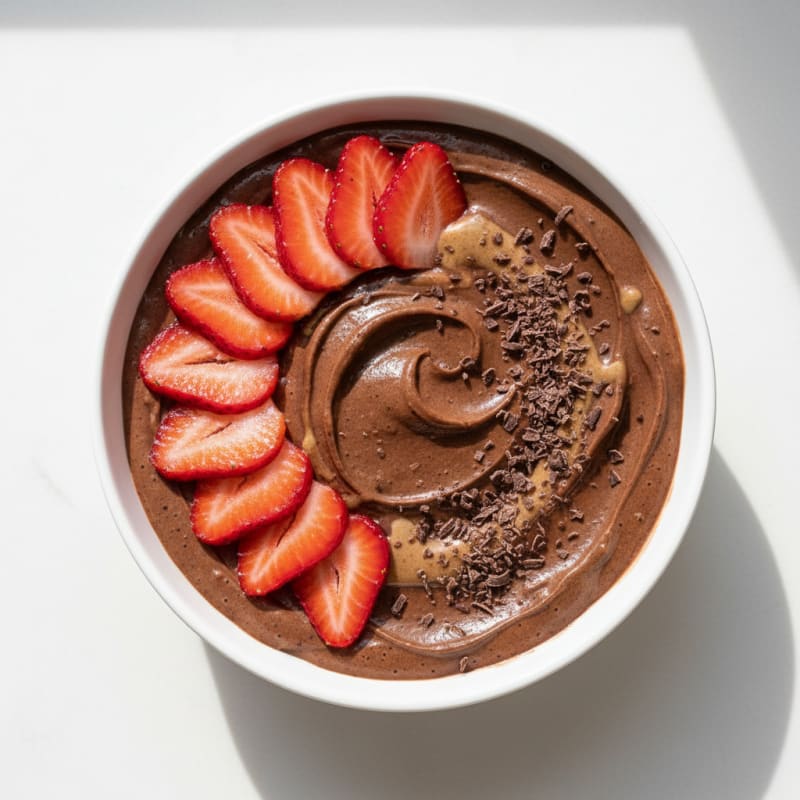 Chocolate Protein Mousse with Sliced Strawberries