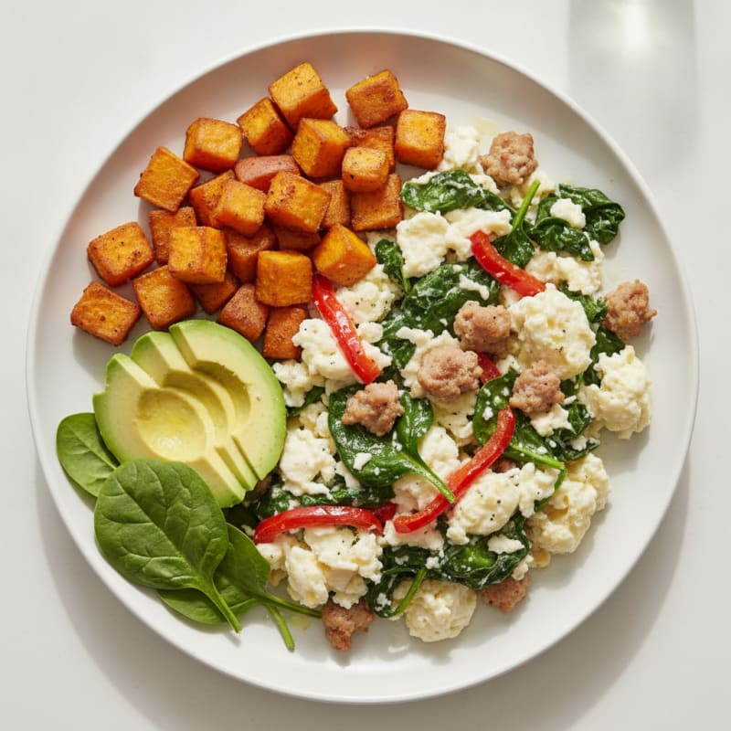 Egg White Scramble with Turkey Sausage and Spinach