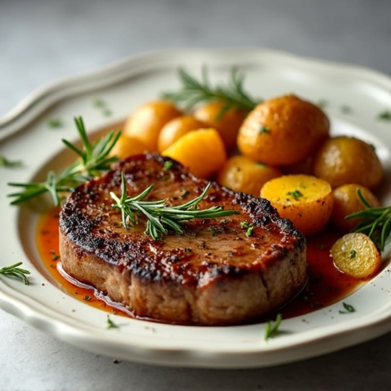 Garlic Herb Pan-Seared Steak with Crispy Roasted Potatoes