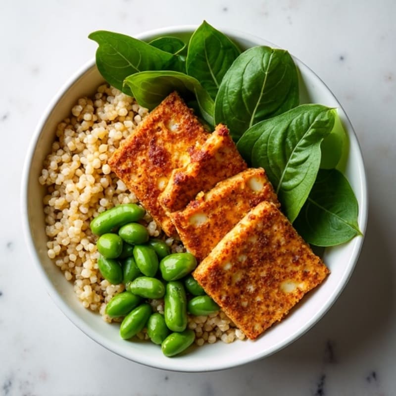 Crispy Tempeh Power Bowl with Quinoa and Edamame