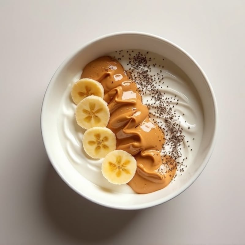 Creamy Peanut Butter Greek Yogurt Bowl with Chia Seeds and Banana