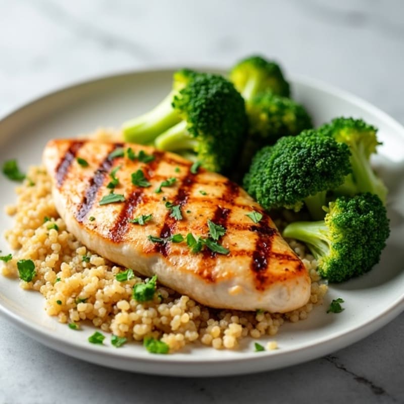 Grilled Chicken Breast with Quinoa and Roasted Broccoli