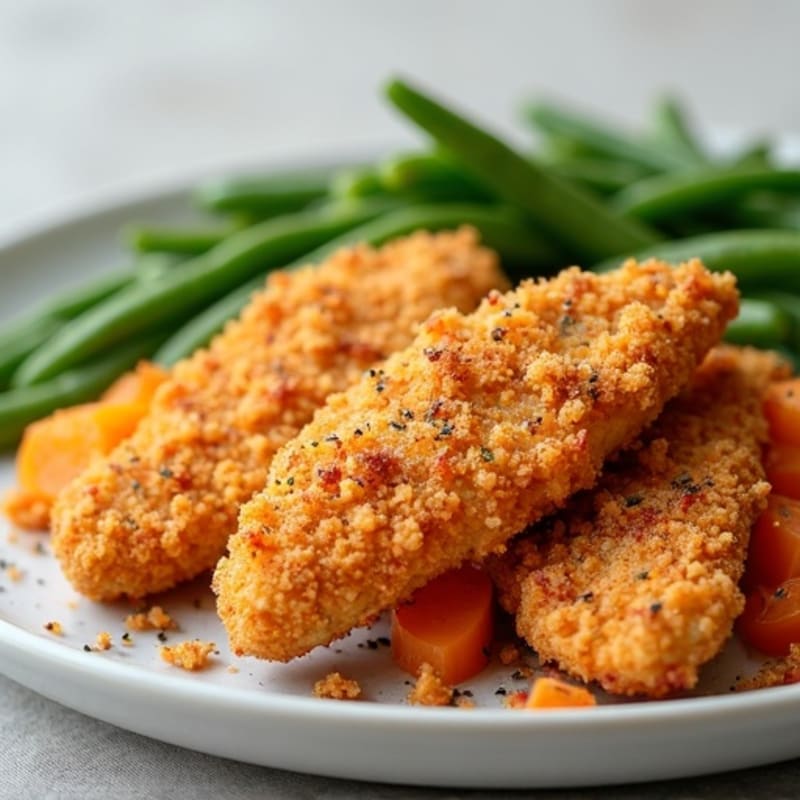 Crispy Baked Chicken Tenders with Roasted Sweet Potatoes and Green Beans