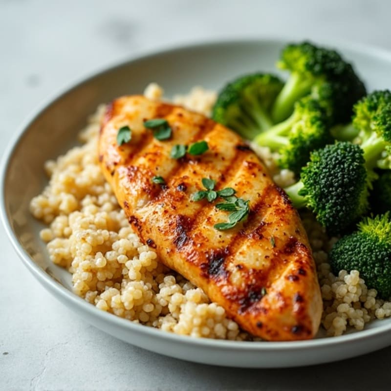 Grilled Chicken Breast with Quinoa and Roasted Broccoli