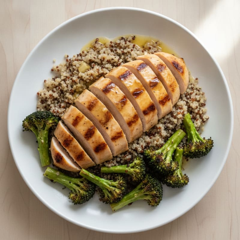 Grilled Chicken Breast with Quinoa and Roasted Broccoli
