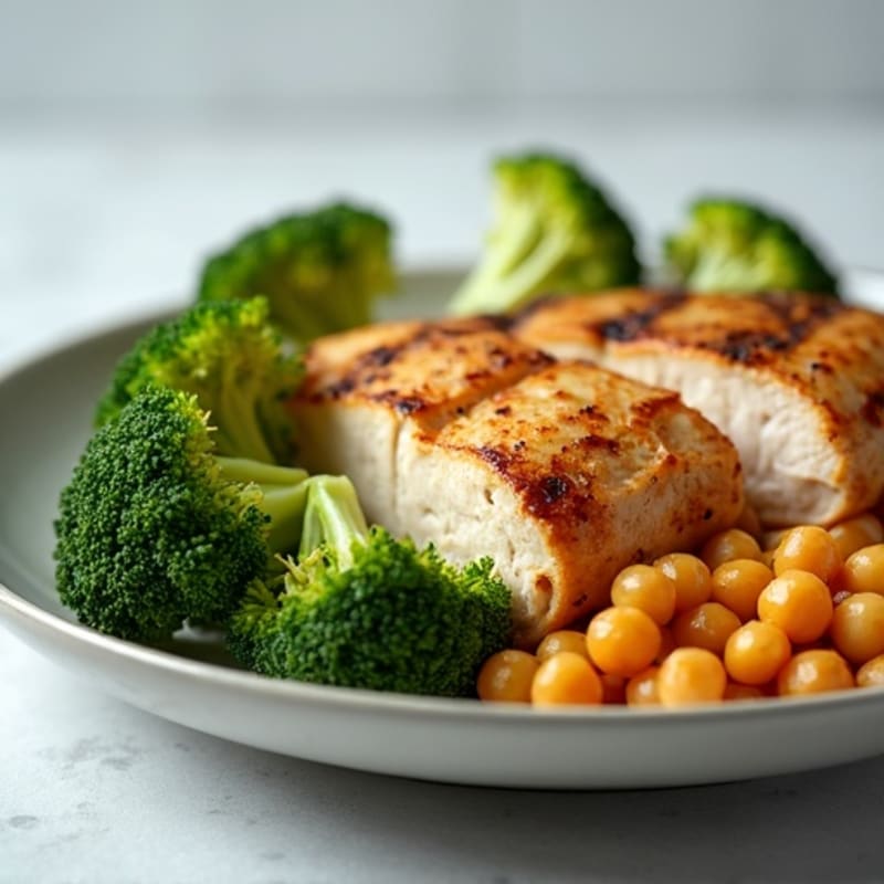 Grilled Chicken Breast with Roasted Chickpeas and Broccoli