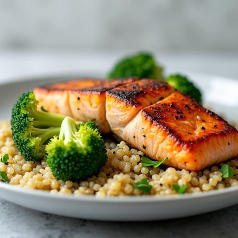 Seared Salmon with Steamed Broccoli and Quinoa