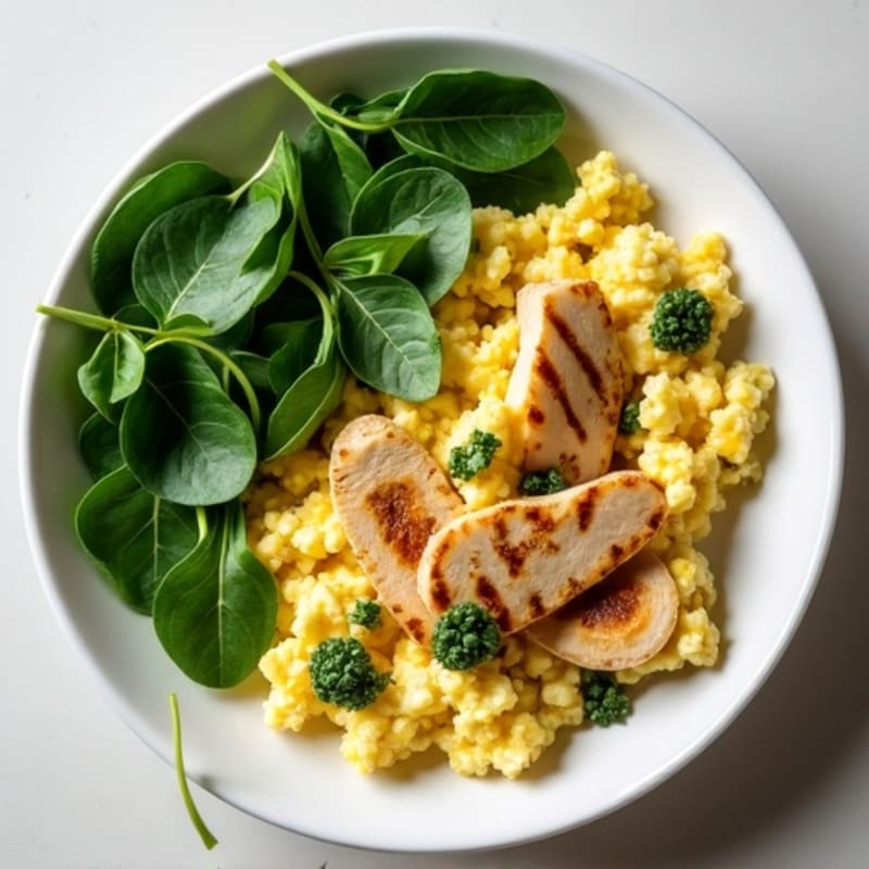Egg White Spinach Scramble with Grilled Turkey Breast