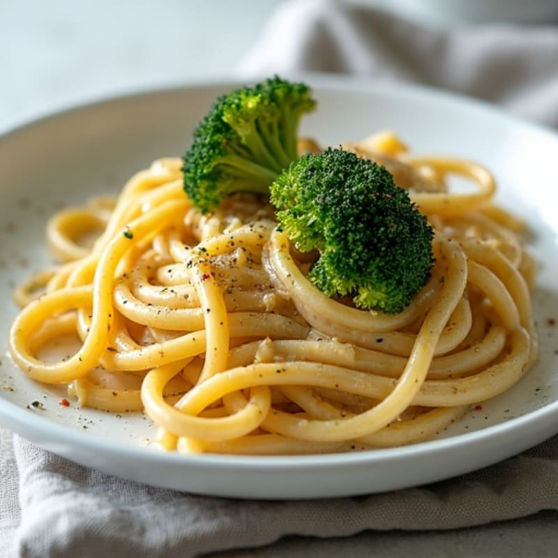 Creamy Cashew Alfredo Whole Wheat Pasta with Crispy Roasted Broccoli