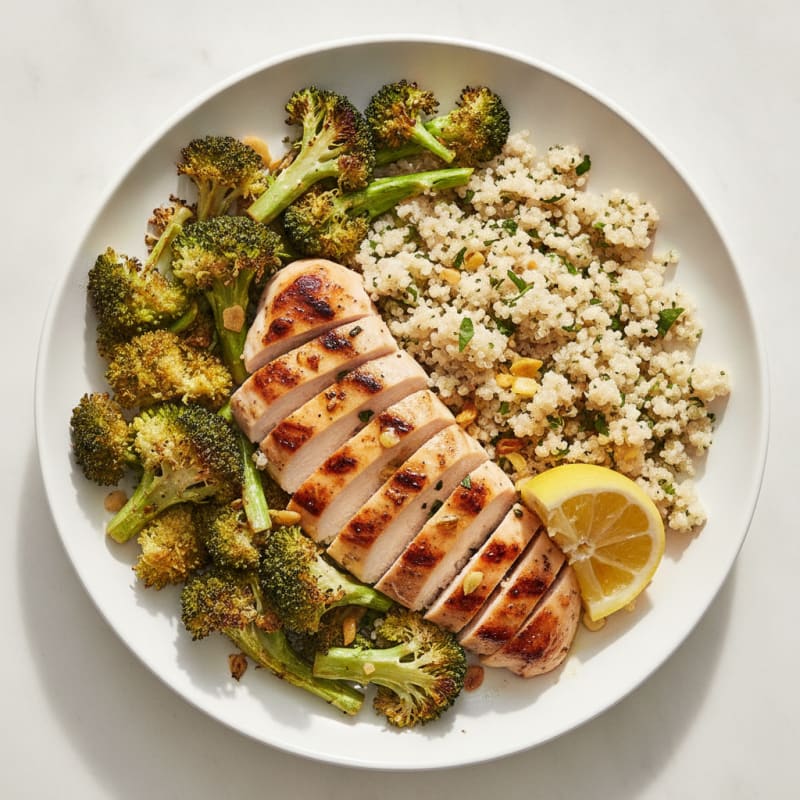 Grilled Chicken and Quinoa Bowl with Roasted Broccoli