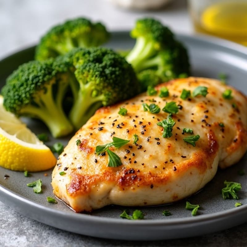 Lemon Garlic Pan-Seared Chicken with Roasted Broccoli