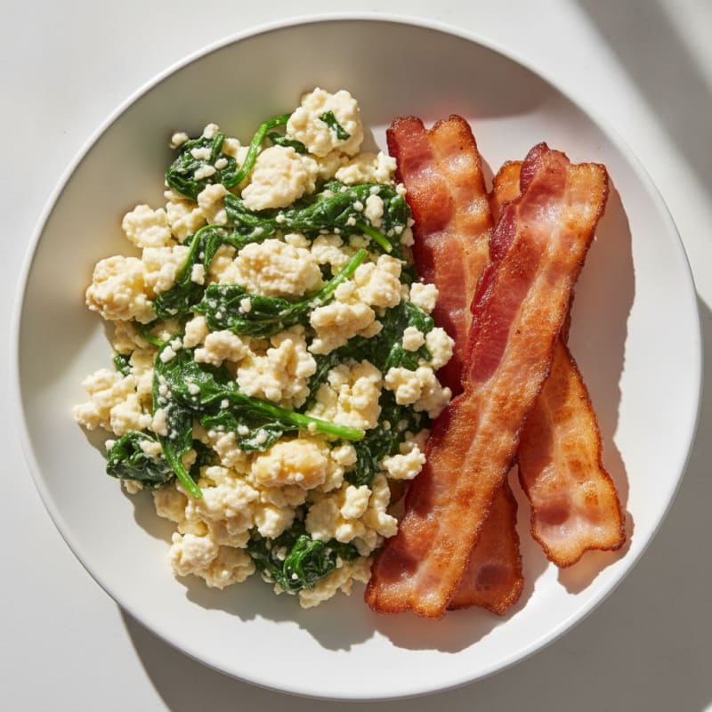 Cottage Cheese Scramble with Spinach and Turkey Bacon