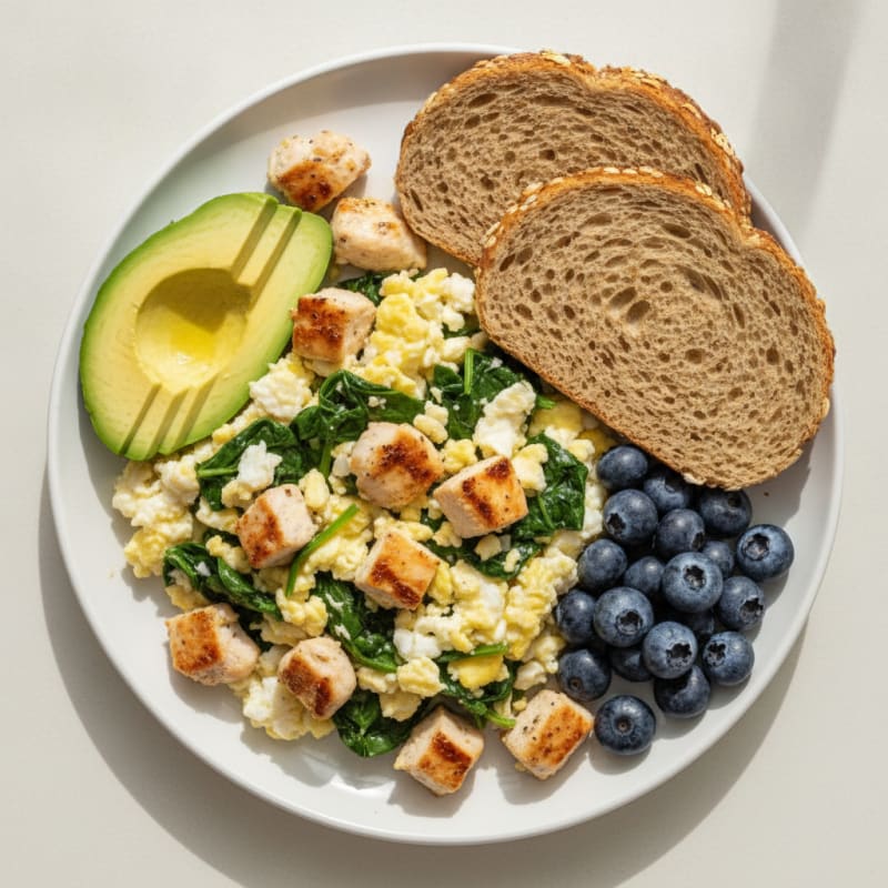 Scrambled Egg Whites with Grilled Chicken and Spinach